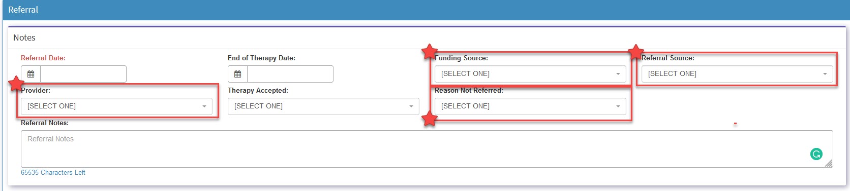 Therapy Referral Tab